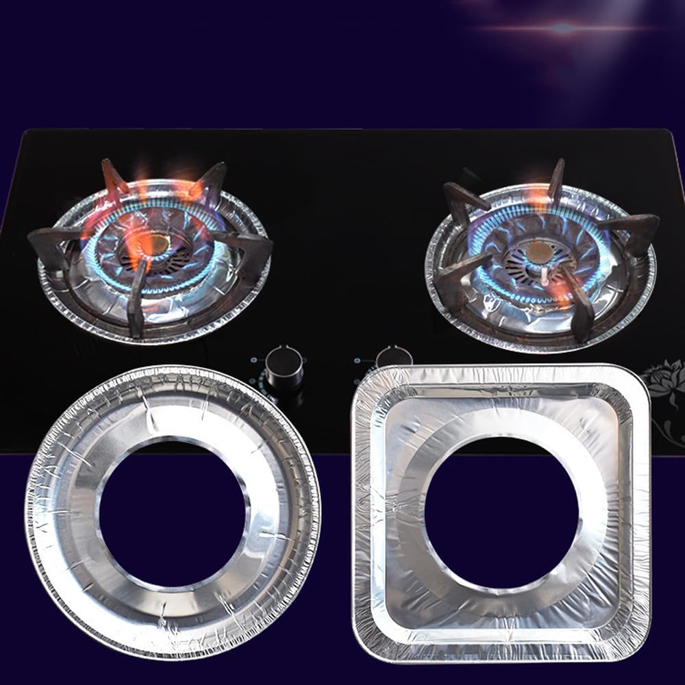 Gas stove protectors - Gas burner protectors - Aluminum foil gas stove - Gas stove foil - Kitchen accessories - Protective film - Extra thick - Universal - Cut to size - Hob protector - Round - Silver - 50 pieces - Image 3