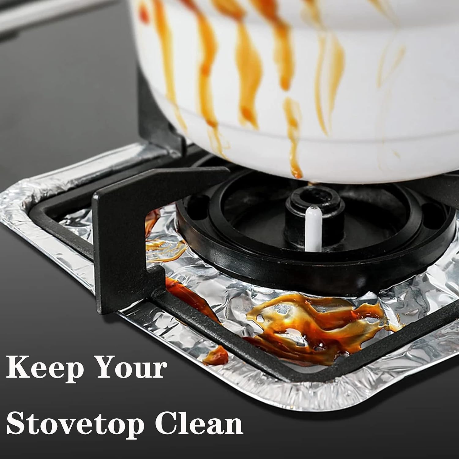 Gas stove protectors - Gas burner protectors - Aluminum foil gas stove - Gas stove foil - Kitchen accessories - Protective film - Extra thick - Universal - Cut to size - Hob protector - Round - Silver - 50 pieces - Image 5