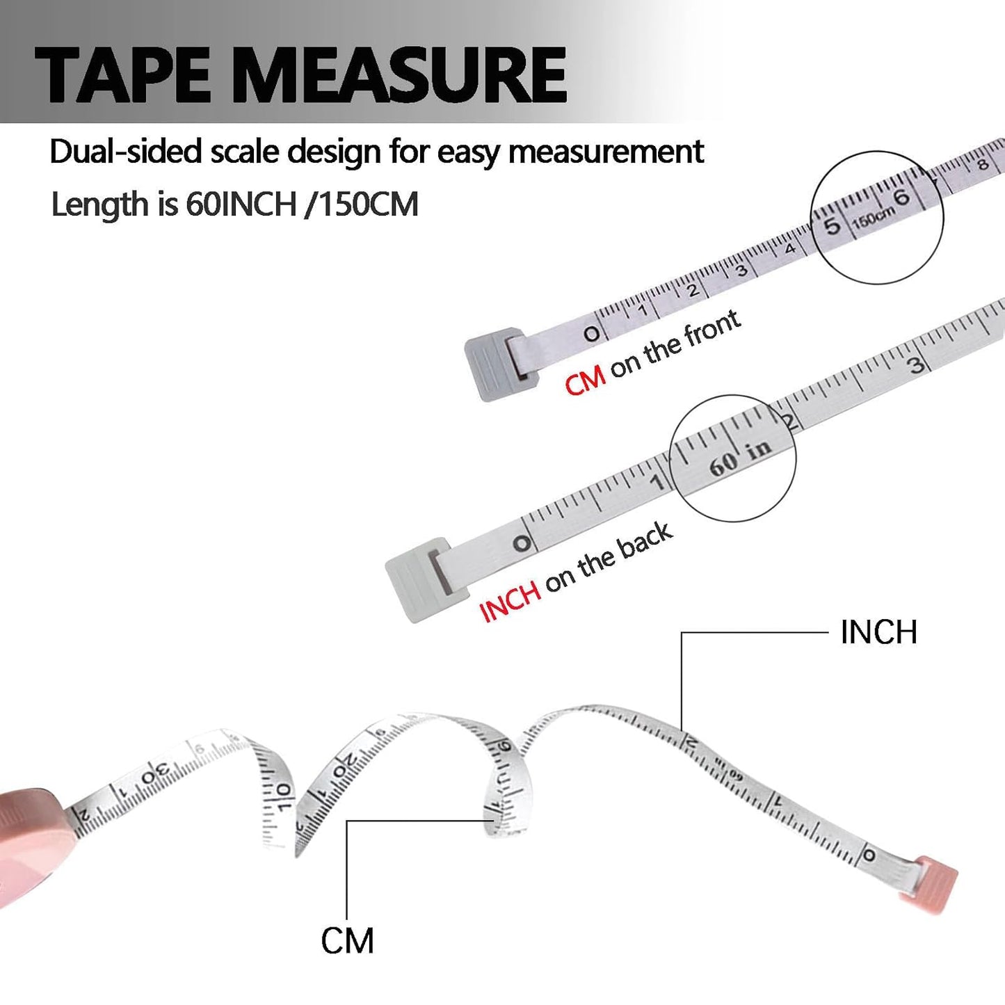 Measuring Tape - Tailor's Tape - Tape Measure - Centimeter - Body Measurement - Sewing Accessories - Roll-up - Sewing Kits - Waist Measurement - Flexible - Centimeter Tape - Sewing Supplies - 150 cm - Hobby - Multicolor - Pack of 4 - Image 2