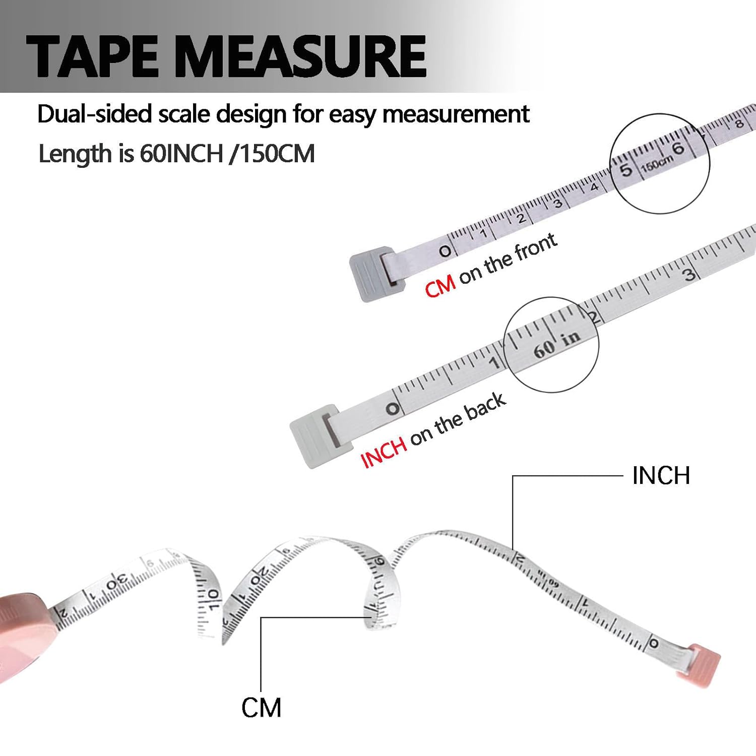 Measuring Tape - Tailor's Tape - Tape Measure - Centimeter - Body Measurement - Sewing Accessories - Roll-up - Sewing Kits - Waist Measurement - Flexible - Centimeter Tape - Sewing Supplies - 150 cm - Hobby - Multicolor - Pack of 4 - Image 2