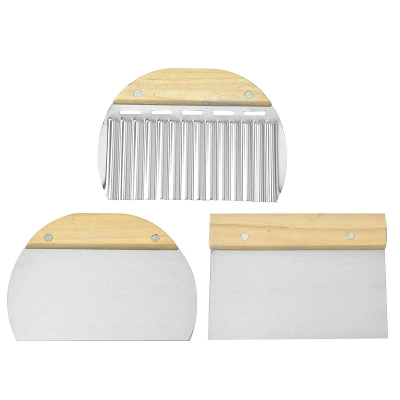 3 Pieces Stainless Steel Dough Scraper Set with Wooden Handles for Bread, Pizza, Pastry and Vegetable Preparation, s, Silver