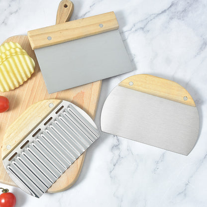 Dough Scraper - Dough Cutter - Ribbed Knife - Dough Cutter - Baking Utensils - Potato Cutter - Golf Knife - Baker's Knife - Pizza Cutter - Dough Knife - Kitchen Aid - Baking Utensils - Vegetable Cutter - Pizza Knife - Silver and Wood - 3 Pieces - Image 2