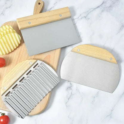 3 Pieces Stainless Steel Dough Scraper Set with Wooden Handles for Bread, Pizza, Pastry and Vegetable Preparation, s, Silver - Image 2