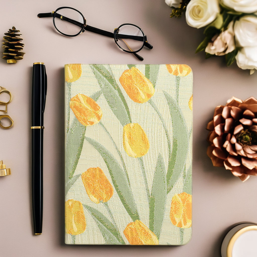 A5 Notebook - Diary - Bullet Journal - Writing Book - Notebook - Tulips - Sketchbook - Notepad - Travel Diary - Office Supplies - School Supplies - Gift for Her - Journal - Hardcover - Yellow and Green - 1 Piece - Image 5