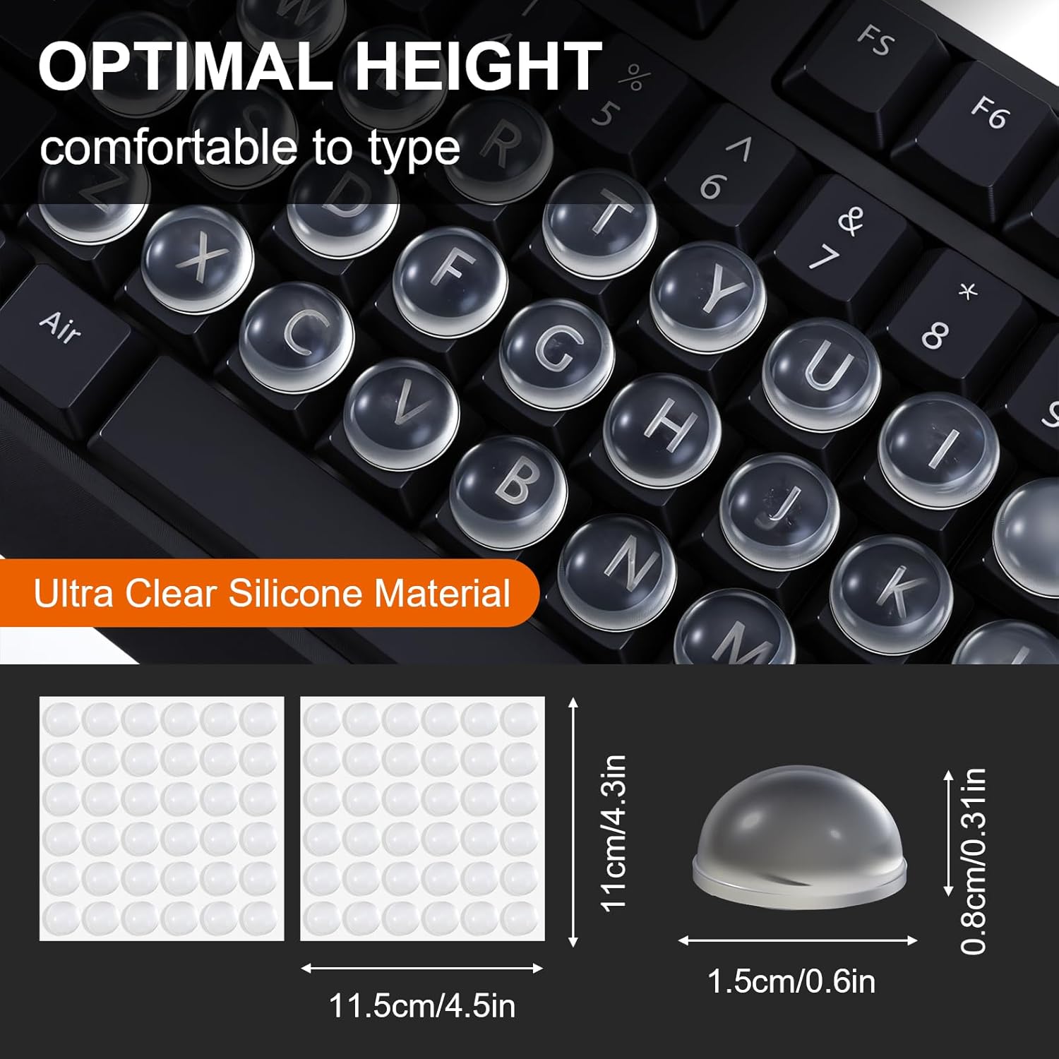 Keyboard Stickers - Typing with Long Nails - 3D Silicone Keycaps - Laptop Accessories - Nail Protectors - Tactile Marking - Keyboard Protection - Anti-Slip Keys - Typewriter Effect - Universal Round Buttons - High Transparency - 72 Pieces - Image 2