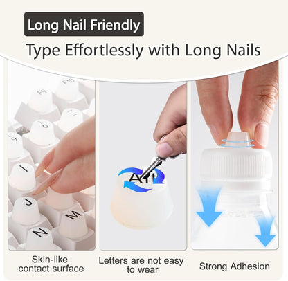 Keyboard Stickers - Large Letter Keyboard - QWERTY Layout - Low Vision Aids - Typing with Long Nails - 3D Silicone Keycaps - Laptop Accessories - Universal Round Keys - Wear-Resistant Replacement Letters - White - 64 Pieces - Image 4