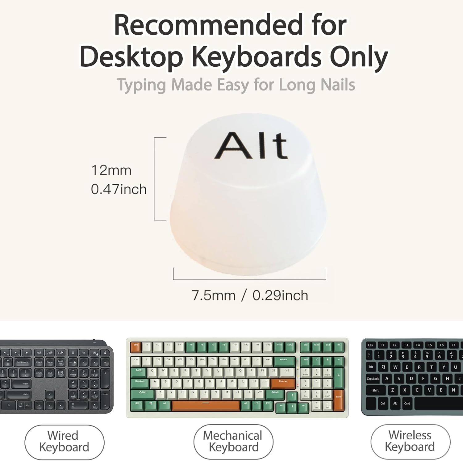 Keyboard Stickers - Large Letter Keyboard - QWERTY Layout - Low Vision Aids - Typing with Long Nails - 3D Silicone Keycaps - Laptop Accessories - Universal Round Keys - Wear-Resistant Replacement Letters - White - 64 Pieces - Image 5