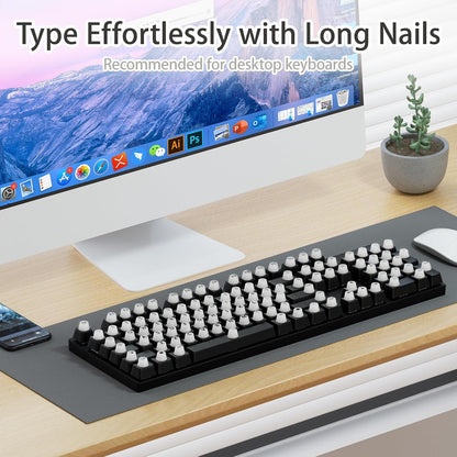 Keyboard Stickers - Large Letter Keyboard - QWERTY Layout - Low Vision Aids - Typing with Long Nails - 3D Silicone Keycaps - Laptop Accessories - Universal Round Keys - Wear-Resistant Replacement Letters - White - 64 Pieces - Image 6