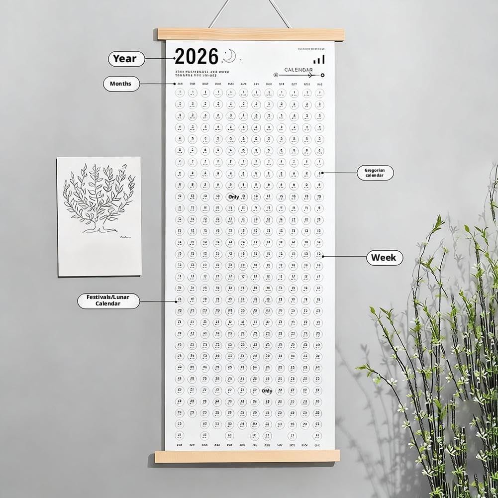 Calendar 2026 - Yearly Calendar - Wall Calendar - Family Planner - Yearly Planner - Wall Decoration - Planner - Organizer - Canvas Poster - School Calendar - Birthday Calendar - Home Accessories - Office - Interior - White - 1 Piece - Image 2