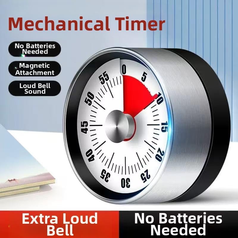 Kitchen Timer - Timer - Kitchen Timer - Egg Timer - Stopwatch - Mechanical Timer - Time Clock - Pomodoro - Kitchen Utensils - Cooking Utensils - Baking Utensils - Gadgets - Alarm Clock - Clock - Stainless Steel - Magnet - Cooking - White - 1 Piece - Image 2
