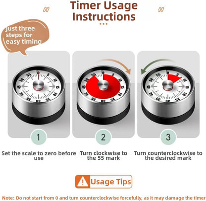 Kitchen Timer - Timer - Kitchen Timer - Egg Timer - Stopwatch - Mechanical Timer - Time Clock - Pomodoro - Kitchen Utensils - Cooking Utensils - Baking Utensils - Gadgets - Alarm Clock - Clock - Stainless Steel - Magnet - Cooking - White - 1 Piece - Image 3