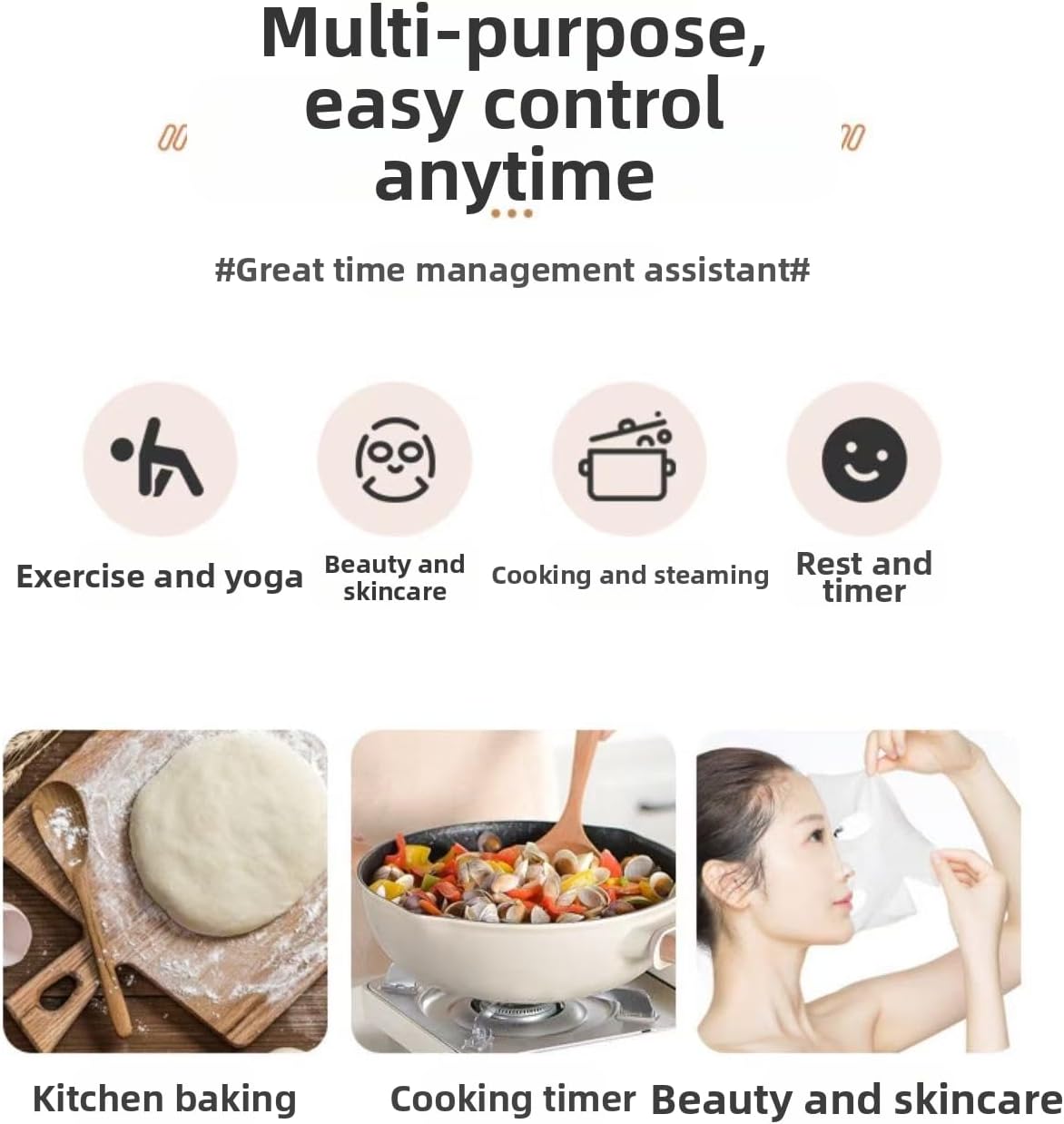 Kitchen Timer - Timer - Kitchen Timer - Egg Timer - Stopwatch - Mechanical Timer - Time Clock - Pomodoro - Kitchen Utensils - Cooking Utensils - Baking Utensils - Gadgets - Alarm Clock - Clock - Stainless Steel - Magnet - Cooking - White - 1 Piece - Image 5