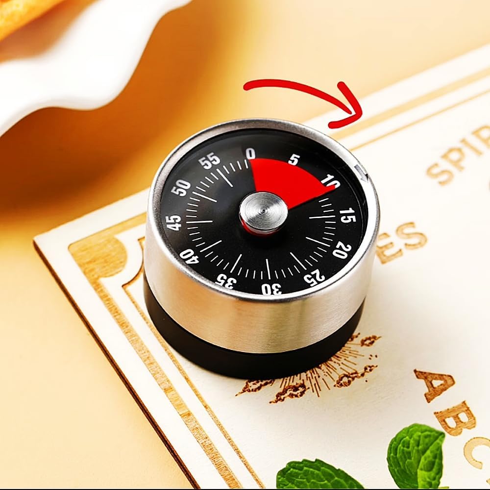 Kitchen Timer - Timer - Kitchen Timer - Egg Timer - Stopwatch - Mechanical Timer - Time Clock - Pomodoro - Kitchen Utensils - Cooking Utensils - Baking Utensils - Gadgets - Alarm Clock - Clock - Stainless Steel - Magnet - Cooking - Black - 1 Piece - Image 4