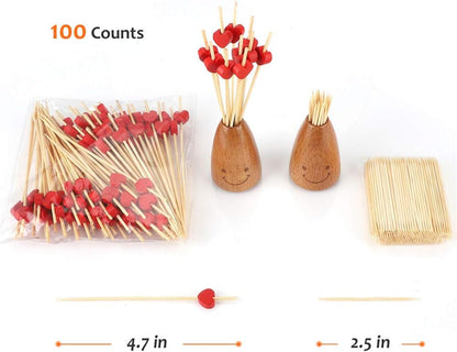 Cocktail sticks - Satay sticks - Tapas sticks - Hearts - Party supplies - Snacks - Valentine's Day - Wedding - Love - Decoration - Snacks - High Tea - Treat - Buffet - Cheese sticks - Wood - Bamboo - 12 cm - Red - 100 Pieces - Image 2