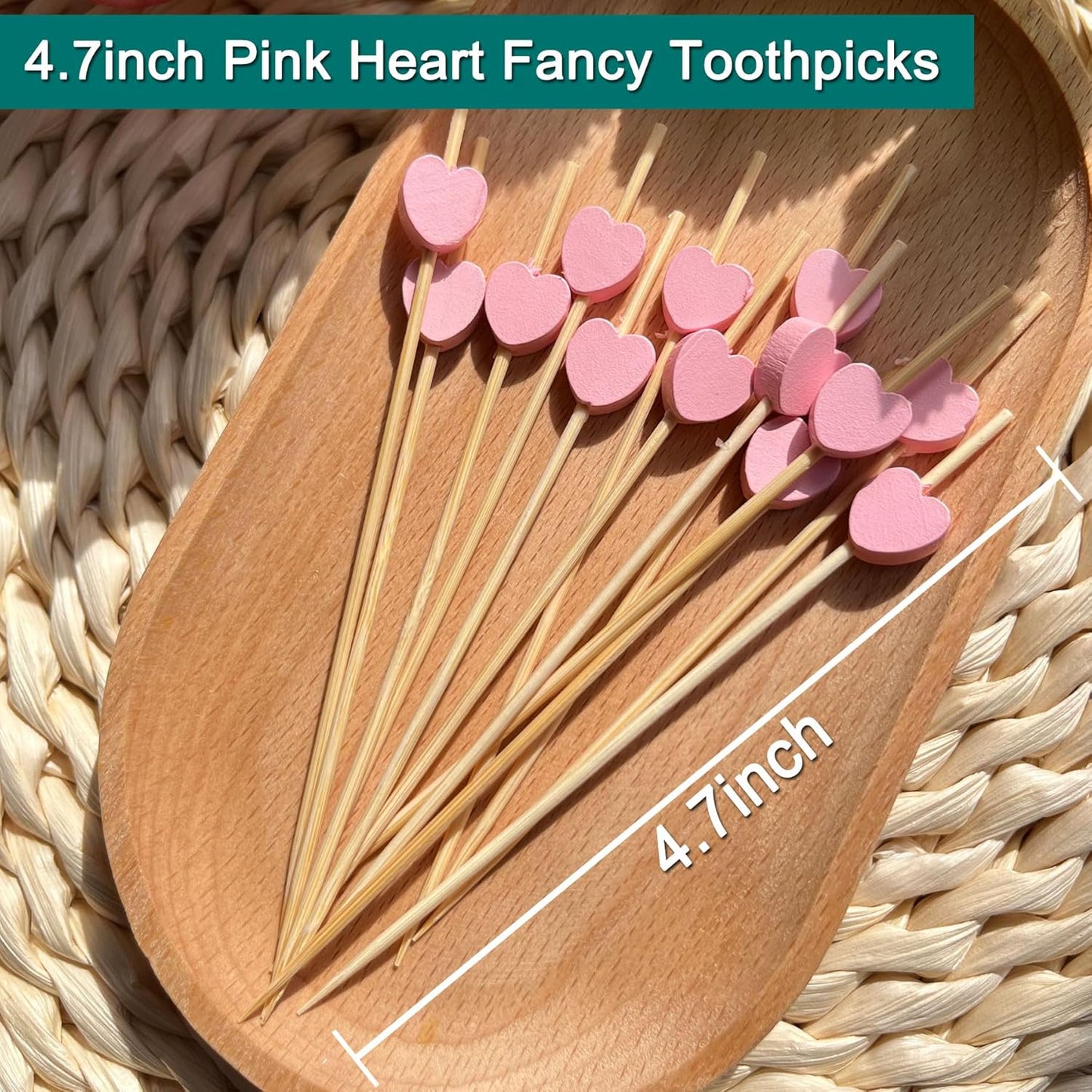 Cocktail sticks - Satay sticks - Tapas sticks - Hearts - Party supplies - Snacks - Baby shower - Baby shower - Gender reveal - Birthday - Decoration - Snacks - Treat - Buffet - Wood - Bamboo - 12 cm - Pink - 100 pieces - Image 2