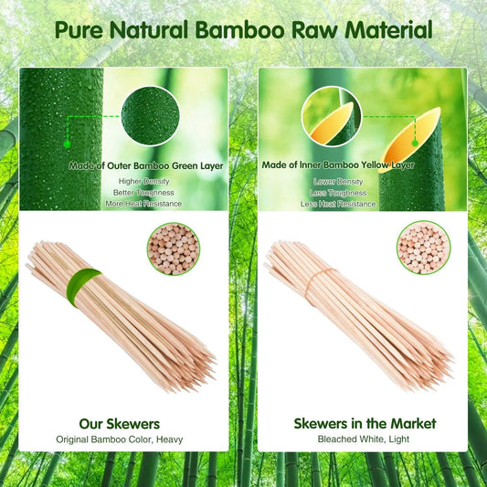 Satay skewers - Bamboo skewers - BBQ skewers - Barbecue - Grill skewers - Marshmallow sticks - Shaslick - Yakitori - Kebab - Fruit skewers - Kitchen utensils - Wooden skewers - Bamboo sticks - Picks - Party supplies - 30 cm - 3 mm - Natural - 200 pieces - Image 2