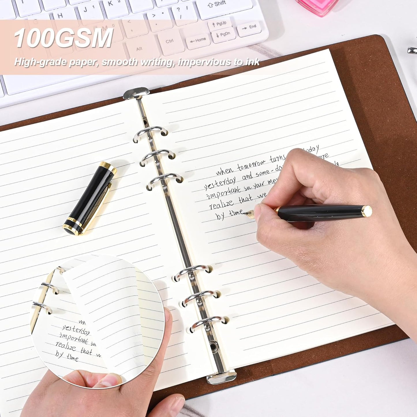 Notebook Refill A5 - Ring Binder Paper 6 Holes - Agenda Refill - Bullet Journal Paper - Refillable Notepad - Writing Paper - Planner Inserts - Office Supplies - School Supplies - Study Notes -Lined Paper - White - [数量] Pieces - Image 2