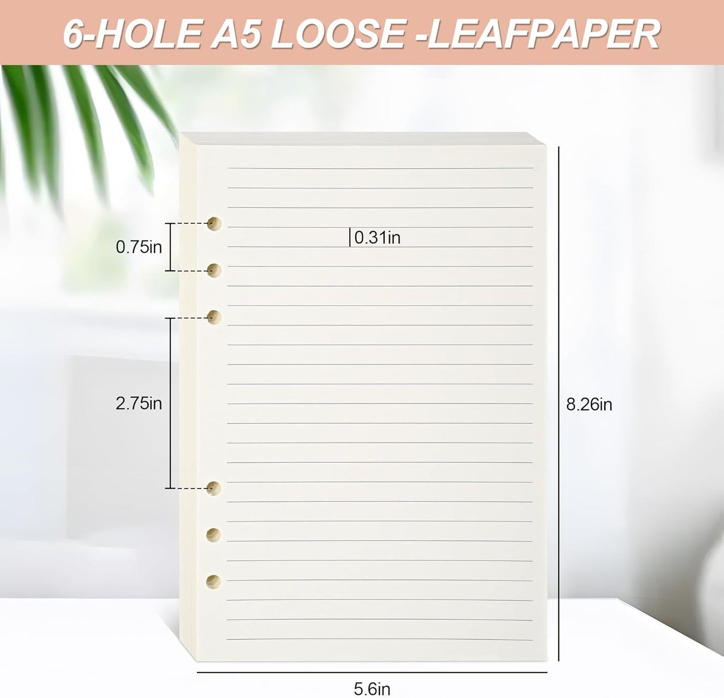 Notebook Refill A5 - Ring Binder Paper 6 Holes - Agenda Refill - Bullet Journal Paper - Refillable Notepad - Writing Paper - Planner Inserts - Office Supplies - School Supplies - Study Notes -Lined Paper - White - [数量] Pieces - Image 7