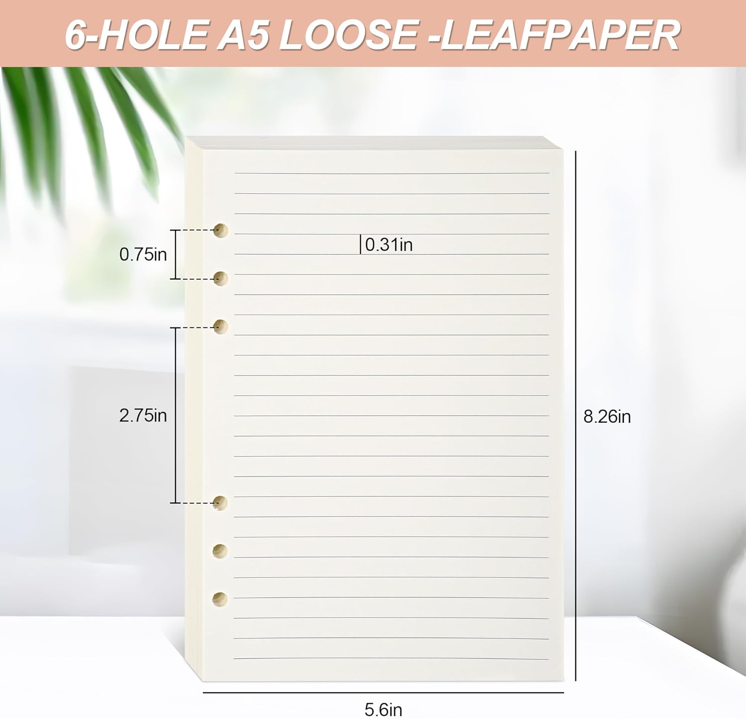 Notebook Refill A5 - Ring Binder Paper 6 Holes - Agenda Refill - Bullet Journal Paper - Refillable Notepad - Writing Paper - Planner Inserts - Office Supplies - School Supplies - Study Notes -Lined Paper - White - [数量] Pieces - Image 7