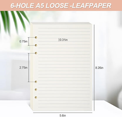 Notebook Refill A5 - Ring Binder Paper 6 Holes - Agenda Refill - Bullet Journal Paper - Refillable Notepad - Writing Paper - Planner Inserts - Office Supplies - School Supplies - Study Notes -Lined Paper - White - [数量] Pieces - Image 7