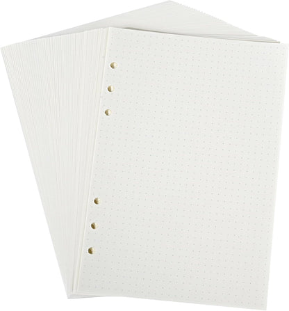 Notebook Refill A5 - Ring Binder Paper 6 Holes - Agenda Refill - Bullet Journal Paper - Refillable Notepad - Writing Paper - Planner Inserts - Office Supplies - School Supplies - Drawing and Sketching -Dotted Dots - White - 5 Pieces