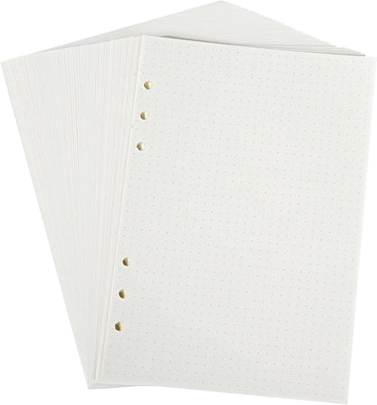 Notebook Refill A5 - Ring Binder Paper 6 Holes - Agenda Refill - Bullet Journal Paper - Refillable Notepad - Writing Paper - Planner Inserts - Office Supplies - School Supplies - Drawing and Sketching -Dotted Dots - White - 5 Pieces