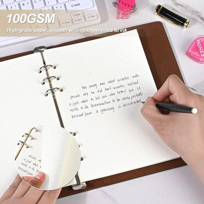 Notebook Refill A5 - Ring Binder Paper 6 Holes - Agenda Refill - Bullet Journal Paper - Refillable Notepad - Writing Paper - Planner Inserts - Office Supplies - School Supplies - Drawing and Sketching -Dotted Dots - White - 5 Pieces - Image 2