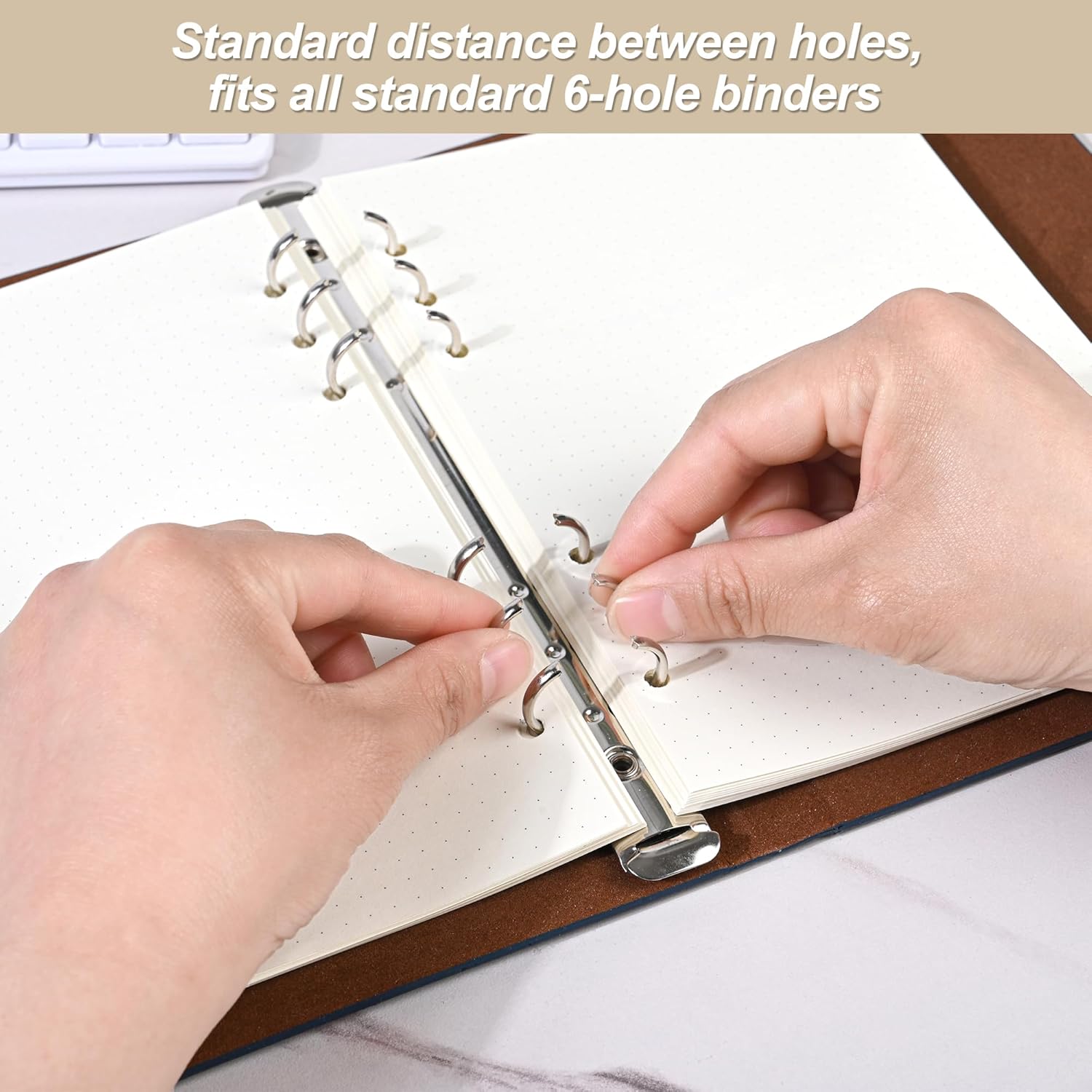 Notebook Refill A5 - Ring Binder Paper 6 Holes - Agenda Refill - Bullet Journal Paper - Refillable Notepad - Writing Paper - Planner Inserts - Office Supplies - School Supplies - Drawing and Sketching -Dotted Dots - White - 5 Pieces - Image 3