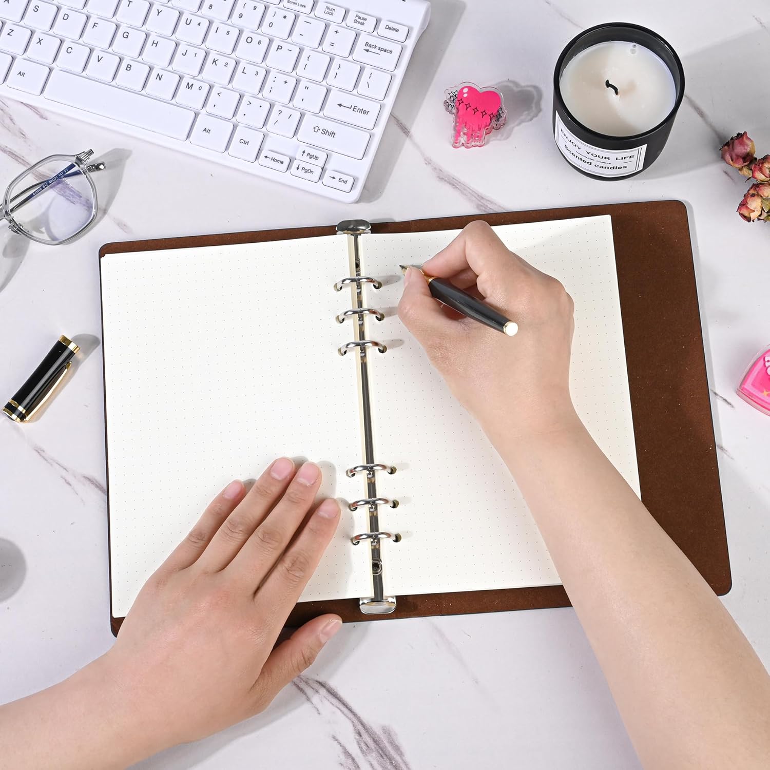 Notebook Refill A5 - Ring Binder Paper 6 Holes - Agenda Refill - Bullet Journal Paper - Refillable Notepad - Writing Paper - Planner Inserts - Office Supplies - School Supplies - Drawing and Sketching -Dotted Dots - White - 5 Pieces - Image 5