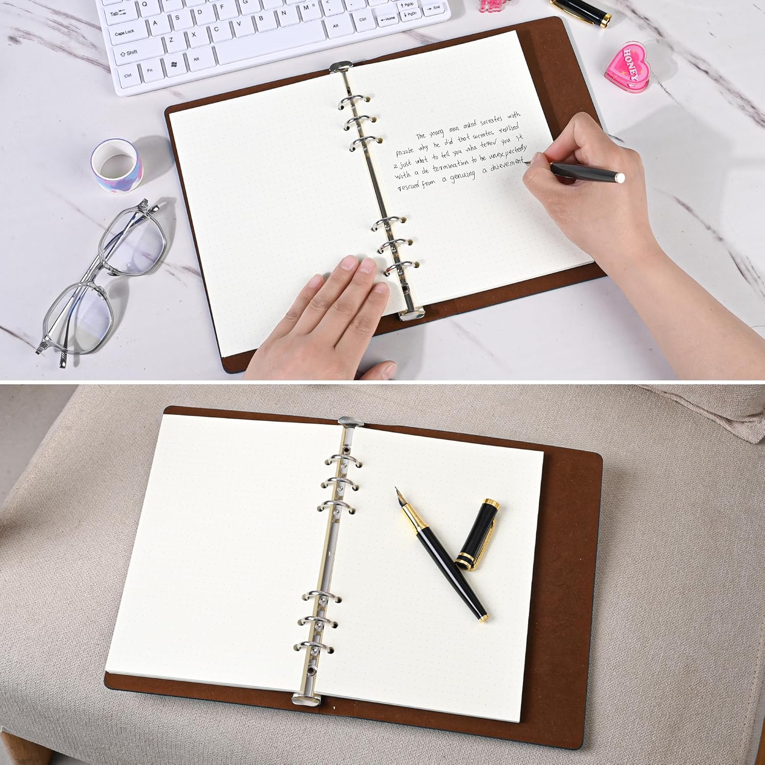 Notebook Refill A5 - Ring Binder Paper 6 Holes - Agenda Refill - Bullet Journal Paper - Refillable Notepad - Writing Paper - Planner Inserts - Office Supplies - School Supplies - Drawing and Sketching -Dotted Dots - White - 5 Pieces - Image 6