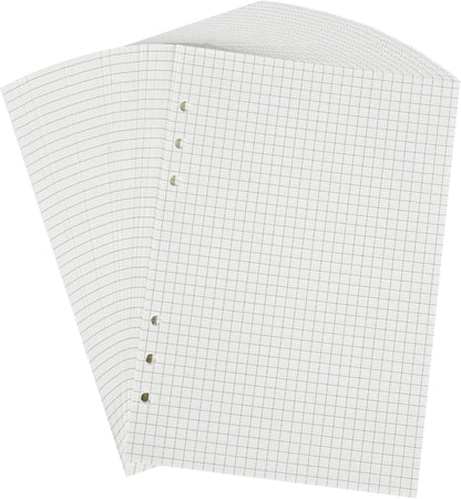 Notebook Refill A5 - Ring Binder Paper 6 Holes - Agenda Refill - Bullet Journal Paper - Refillable Notepad - Writing Paper - Planner Inserts - Office Supplies - School Supplies - Math Notebook -Checked White Graph Paper - 5 Pieces