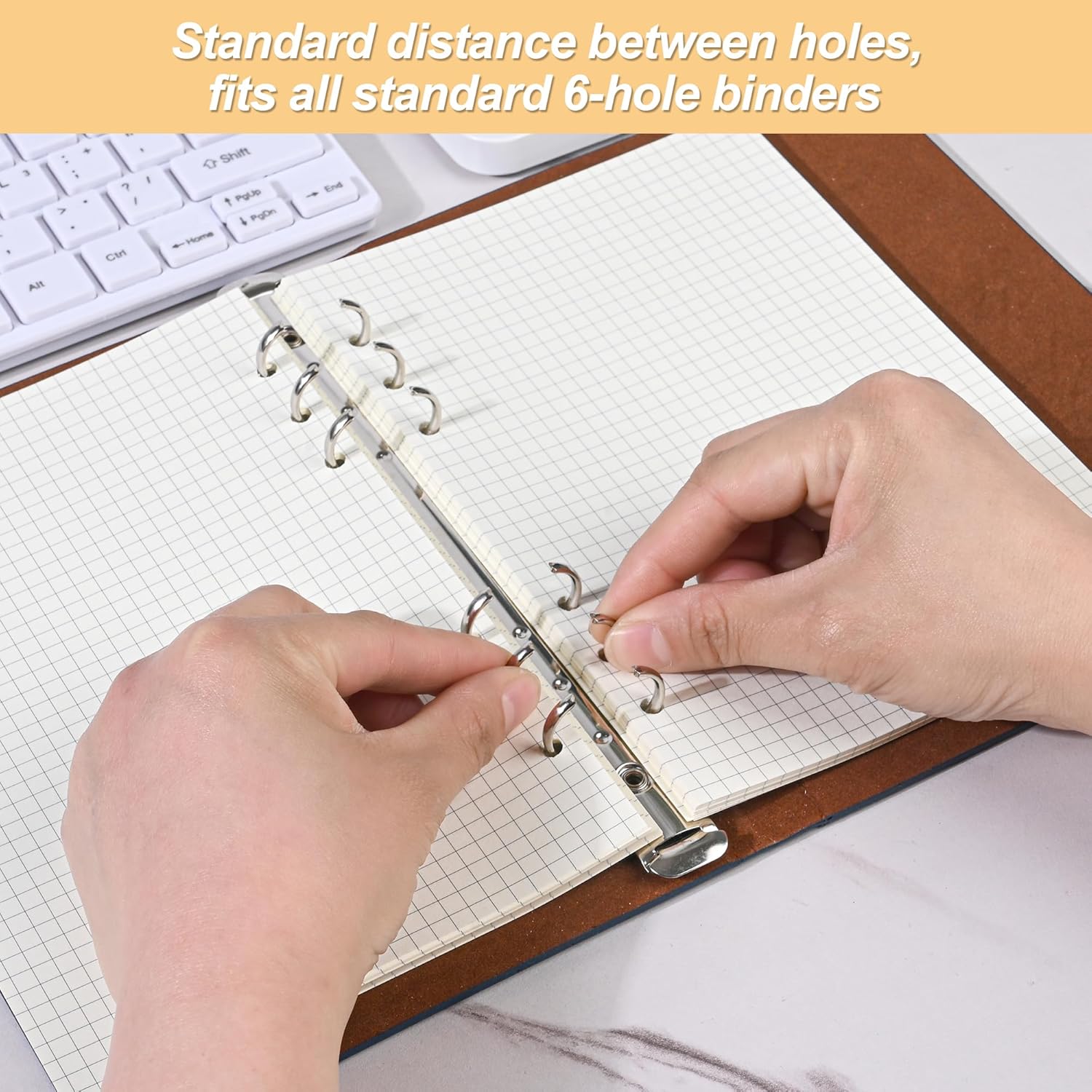 Notebook Refill A5 - Ring Binder Paper 6 Holes - Agenda Refill - Bullet Journal Paper - Refillable Notepad - Writing Paper - Planner Inserts - Office Supplies - School Supplies - Math Notebook -Checked White Graph Paper - 5 Pieces - Image 3