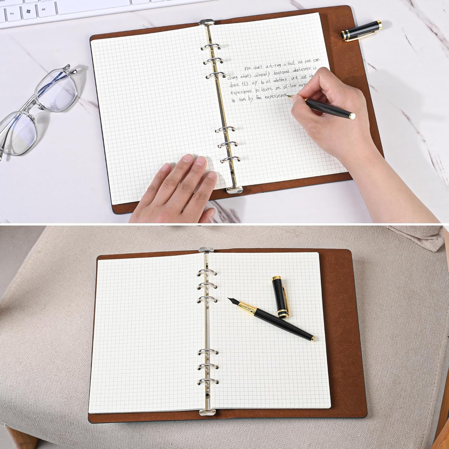Notebook Refill A5 - Ring Binder Paper 6 Holes - Agenda Refill - Bullet Journal Paper - Refillable Notepad - Writing Paper - Planner Inserts - Office Supplies - School Supplies - Math Notebook -Checked White Graph Paper - 5 Pieces - Image 6