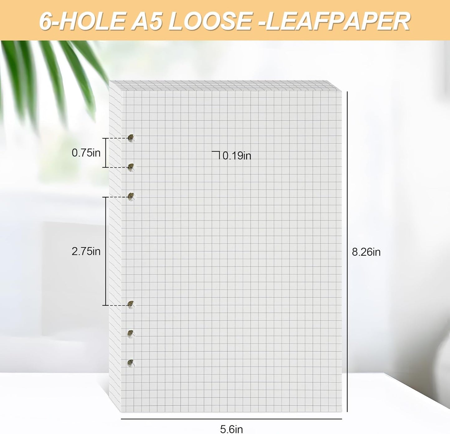 Notebook Refill A5 - Ring Binder Paper 6 Holes - Agenda Refill - Bullet Journal Paper - Refillable Notepad - Writing Paper - Planner Inserts - Office Supplies - School Supplies - Math Notebook -Checked White Graph Paper - 5 Pieces - Image 7