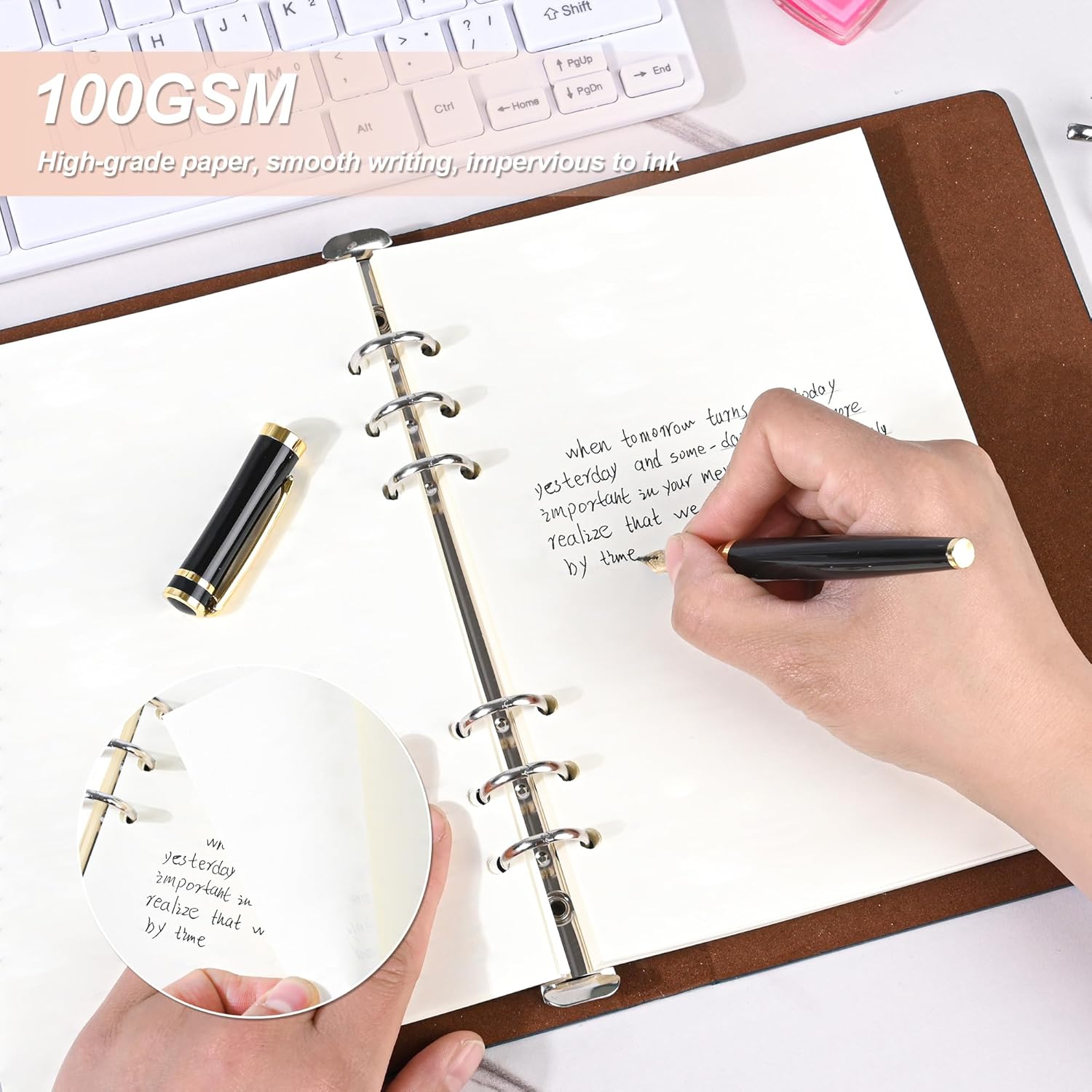Notebook Refill A5 - Ring Binder Paper 6 Holes - Agenda Refill - Bullet Journal Paper - Refillable Notepad - Writing Paper - Planner Inserts - Office Supplies - School Supplies - Blank Sketch Paper -No Lines - White - 5 Pieces - Image 2
