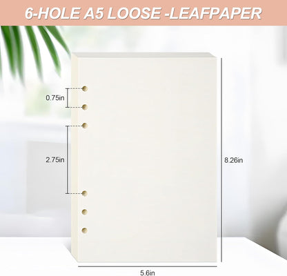 Notebook Refill A5 - Ring Binder Paper 6 Holes - Agenda Refill - Bullet Journal Paper - Refillable Notepad - Writing Paper - Planner Inserts - Office Supplies - School Supplies - Blank Sketch Paper -No Lines - White - 5 Pieces - Image 6