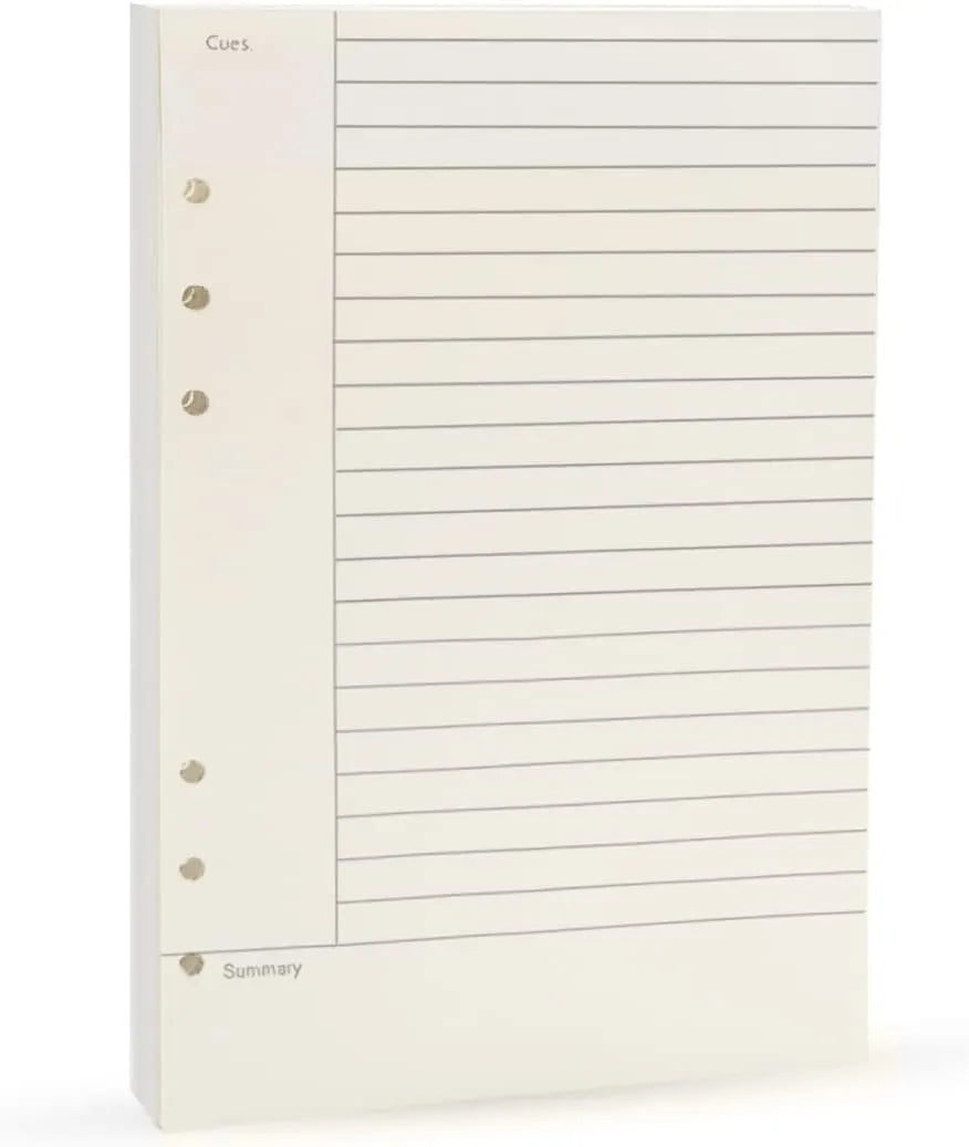 Notebook Refill A5 - Ring Binder Paper 6 Holes - Agenda Refill - Bullet Journal Paper - Refillable Notepad - Writing Paper - Planner Inserts - Office Supplies - School Supplies - Summary Making -Cornell Method - White - 5 Pieces