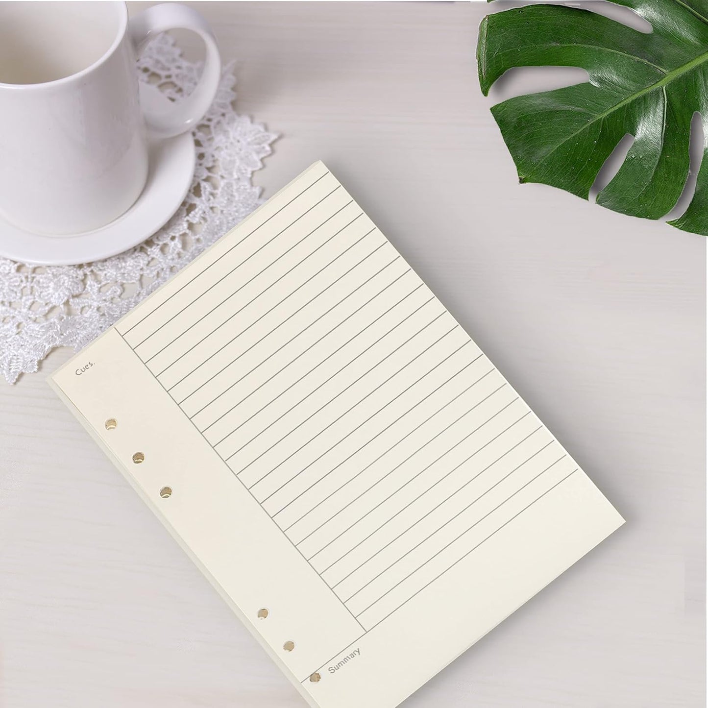 Notebook Refill A5 - Ring Binder Paper 6 Holes - Agenda Refill - Bullet Journal Paper - Refillable Notepad - Writing Paper - Planner Inserts - Office Supplies - School Supplies - Summary Making -Cornell Method - White - 5 Pieces - Image 2