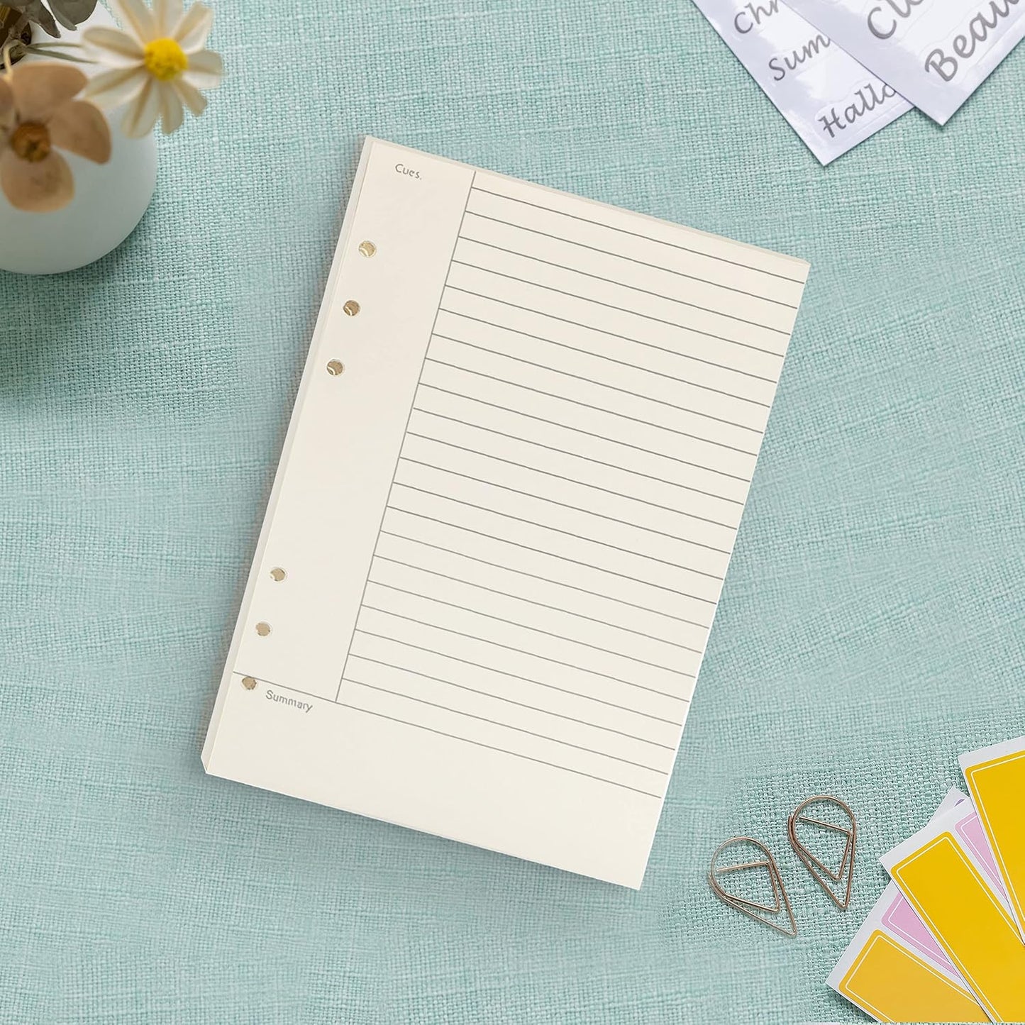 Notebook Refill A5 - Ring Binder Paper 6 Holes - Agenda Refill - Bullet Journal Paper - Refillable Notepad - Writing Paper - Planner Inserts - Office Supplies - School Supplies - Summary Making -Cornell Method - White - 5 Pieces - Image 3