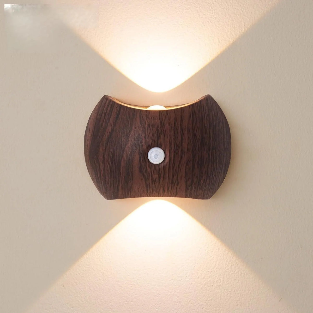 Rechargeable LED Motion Sensor Wall Light with Magnetic Mount for Stairs, Wardrobes, Bedrooms and Night-Time Lighting, Dark Wood