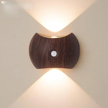 Rechargeable LED Motion Sensor Wall Light with Magnetic Mount for Stairs, Wardrobes, Bedrooms and Night-Time Lighting, Dark Wood