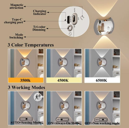 Indoor Wall Lamp - Night Light with Motion Sensor - Wireless LED Wall Light - Rechargeable Wall Lamp - Stair Lighting - Closet Lighting - Bedroom Lamp - USB Rechargeable - Magnetic -RGB Color Light - Black - 1 Piece - Image 7