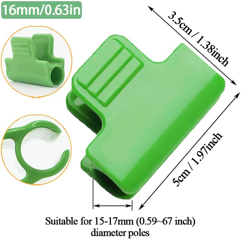 Greenhouse Clamps - Foil Clips - Pipe Clamps 16mm - Greenhouse Clips - Greenhouse Mounting - Tunnel Arch Clips - Vegetable Garden Accessories - Greenhouse - Fleece Cloth Holders - Bird Net Clamp - Insect Mesh Mounting - Garden Supplies - Plastic - Green - - Image 2