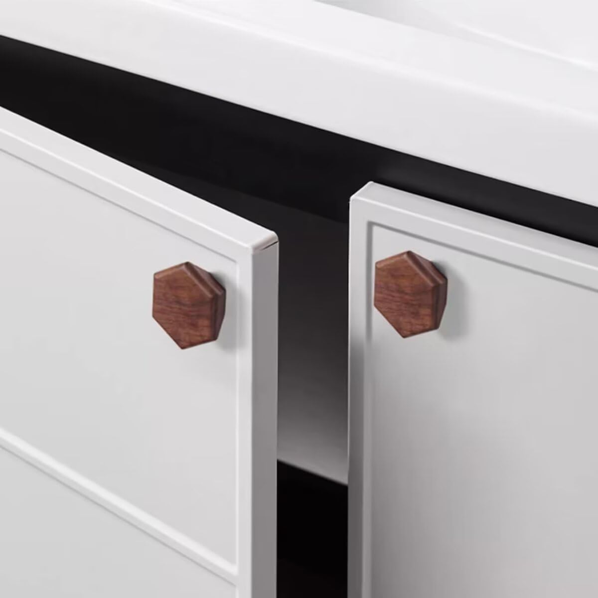 Furniture Knobs - Drawer Knobs - Cabinet Knobs - Furniture Handles - Kitchen Handles - Door Handles - Cabinet Handles - Furniture Hardware - Kitchen Hardware - Handles - Walnut - Wood - Wooden - Hexagon - Hexagon - Geometric - Design - Walnut - Set of 4 - Image 3