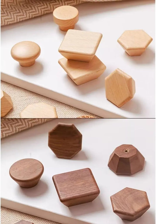 4 Pack Hexagon Walnut Cabinet Knobs, Solid Wood Drawer Handles with Screws for Furniture, Doors and Kitchen Cabinets - Image 6