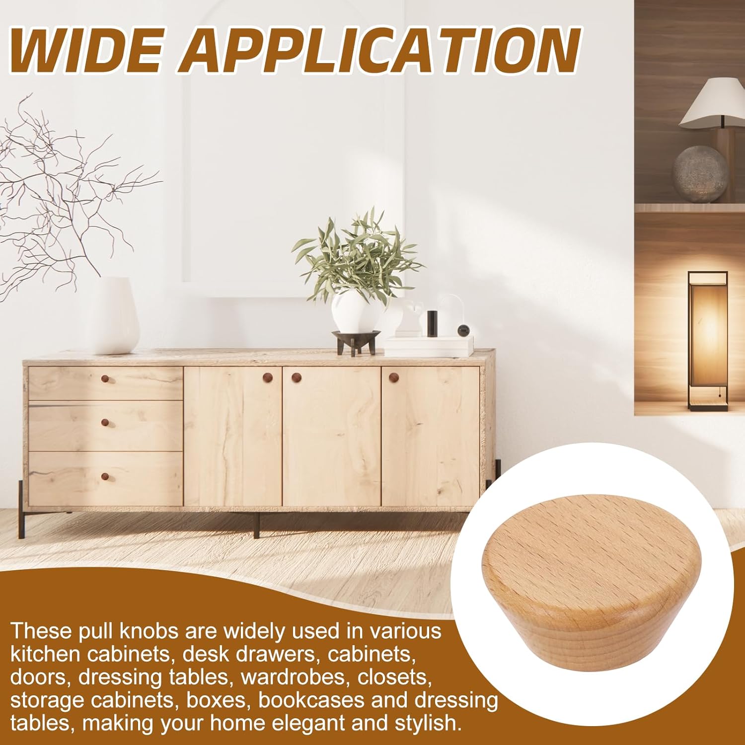 Furniture knobs - Drawer knobs - Cabinet knobs - Furniture handles - Kitchen handles - Door handles - Cabinet handles - Furniture fittings - Kitchen fittings - Handles - Beech wood - Wood - Wooden - Scandinavian - Round - Design - Natural - Beech - Set of - Image 5