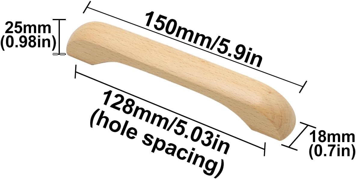 Furniture handles - Kitchen handles - Door handles - Cabinet handles - Drawer knobs - Furniture fittings - Kitchen fittings - Handles - Beech wood - Wood - Wooden - Scandinavian - Bridge shape - Kitchen renovation - Pitch size 128mm - Beech - Set of 4 - Image 2