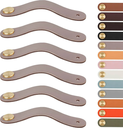 Leather Handles - Furniture Handles - Kitchen Handles - Door Handles - Cabinet Handles - Drawer Knobs - Furniture Hardware - Kitchen Hardware - Handles - Leather - Leather - Kitchen Renovation - Industrial - Brass - Knobs - Loops - Loop - Nude - Set of 6