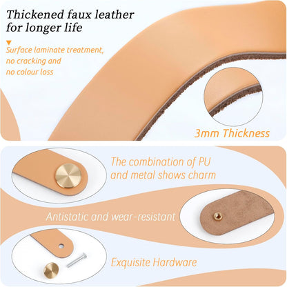 Leather Handles - Furniture Handles - Kitchen Handles - Door Handles - Cabinet Handles - Drawer Knobs - Furniture Hardware - Kitchen Hardware - Handles - Leather - Leather - Kitchen Renovation - Industrial - Brass - Pitch 128mm - Handles - Nude - Set of 6 - Image 3