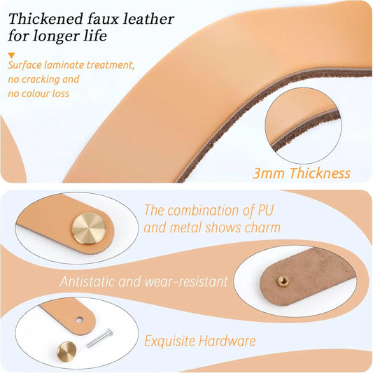 Leather Handles - Furniture Handles - Kitchen Handles - Door Handles - Cabinet Handles - Drawer Knobs - Furniture Hardware - Kitchen Hardware - Handles - Leather - Leather - Kitchen Renovation - Industrial - Brass - Pitch 128mm - Handles - Nude - Set of 6 - Image 3